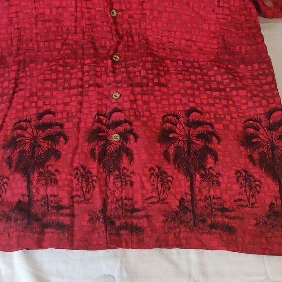 Imprints Deep Red Rayon Button-Up Shirt Size L - Picture 3 of 8